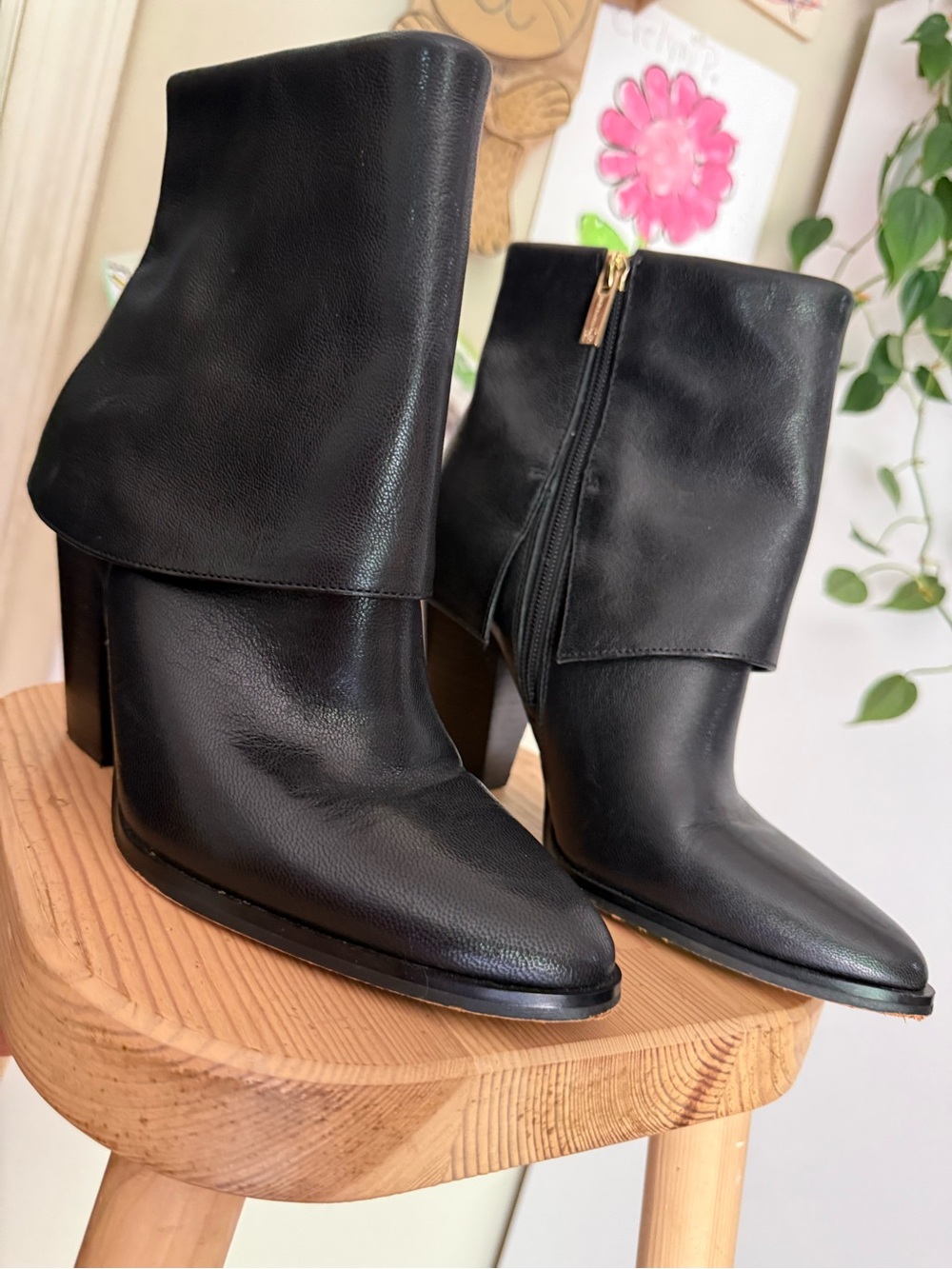 Jessica Simpson, Black Fold-Over Heeled Ankle Boots